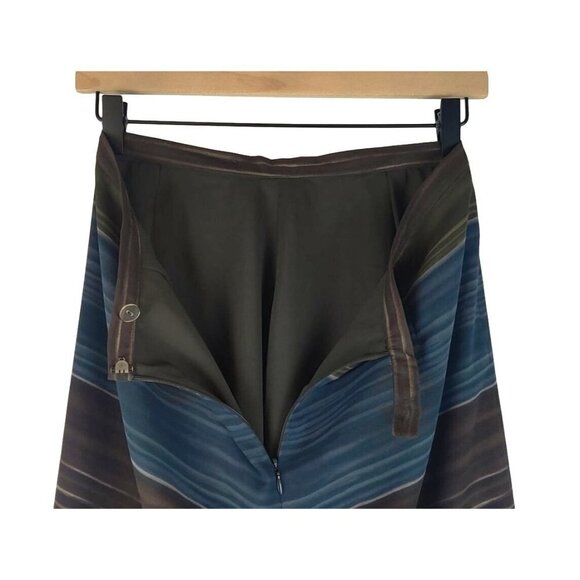 Skirt Maxi Slender Lined Multi Color Blended Stripes Rows Across Slit One side - Picture 8 of 9